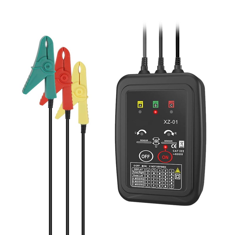 KAISAL Phase Rotation Meter Non-contact 3 Phase Rotation Meter AC 70~600V Phase Sequence Rotation Tester High Magnetic Induction Motor Rotation Meter Auto Power Off Phase Meter with LED,20"Clamp Lead,Handbag - Image 1